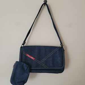 Vintage Y2K Denim Mini Shoulder Bag Glitter Sparkle With Coin Purse And Wallet
